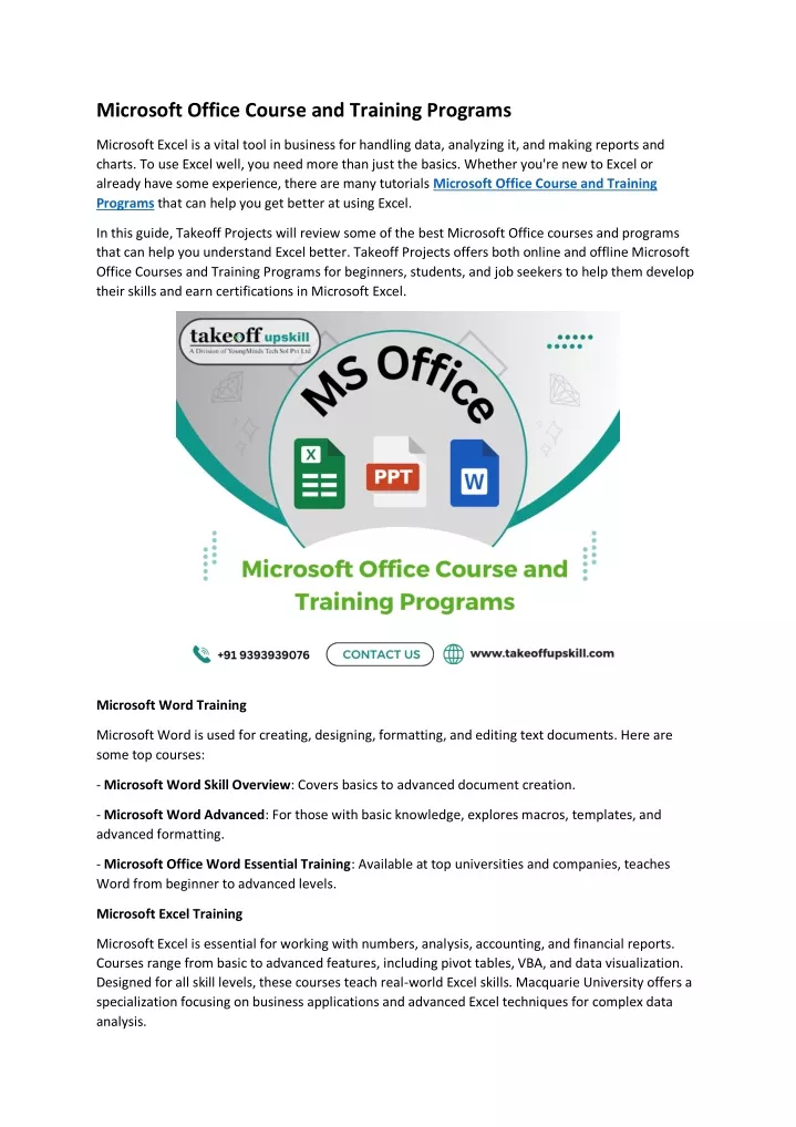 microsoft office course and training programs