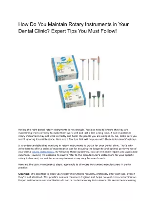 How Do You Maintain Rotary Instruments in Your Dental Clinic_ Expert Tips You Must Follow!