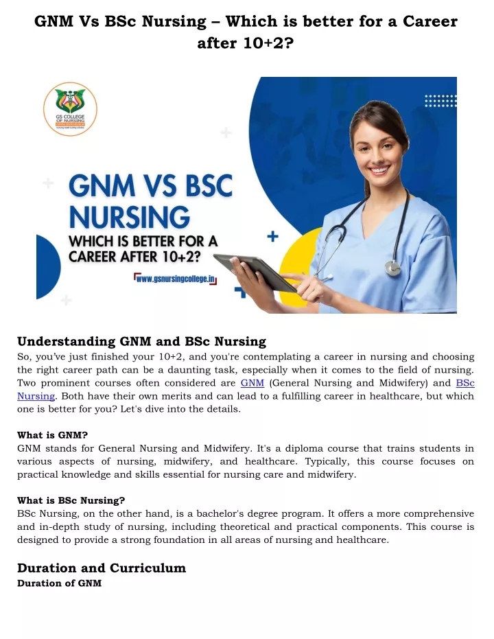 Ppt Gnm Vs Bsc Nursing Which Is Better For A Career After 10 2 Powerpoint Presentation Id 2597