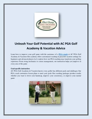 Unleash Your Golf Potential with AC PGA Golf Academy & Vacation Advice