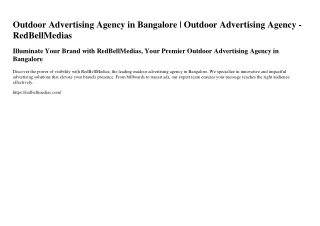 Outdoor Advertising Agency in Bangalore  - RedBellMedias