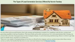 The Types Of Lead Generation Services Offered By Ronnie Tarabay