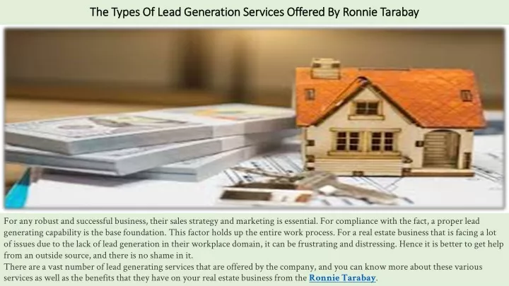 the types of lead generation services offered by ronnie tarabay