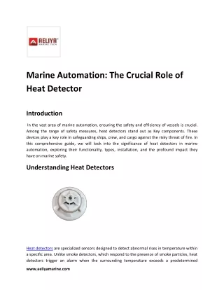 Marine Automation The Crucial Role of Heat Detector