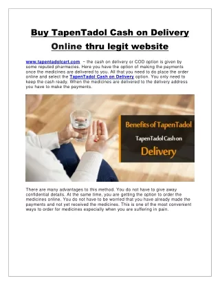 Buy TapenTadol Cash on Delivery Online thru legit website