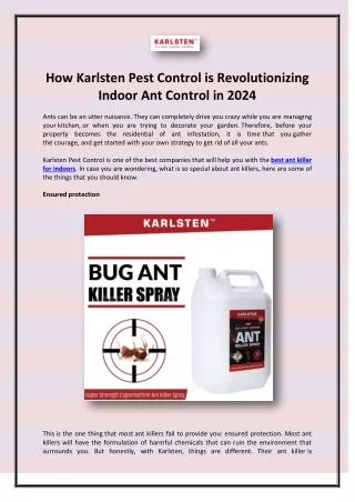 How Karlsten Pest Control is Revolutionizing Indoor Ant Control in 2024