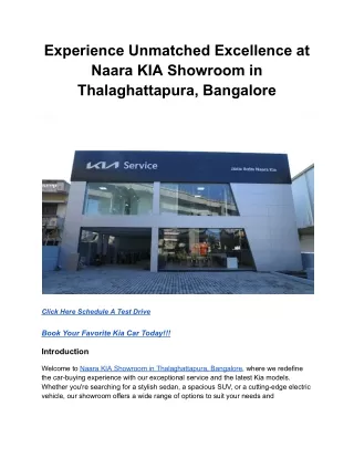 Experience Unmatched Excellence at Naara KIA Showroom in Thalaghattapura, Bangalore