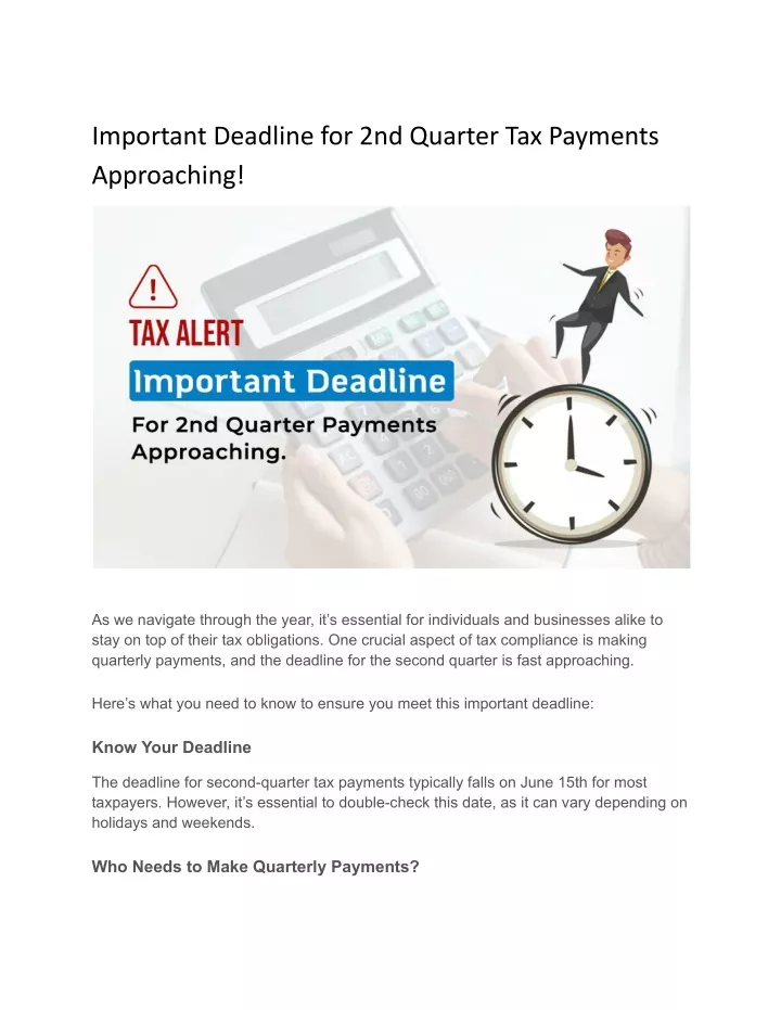 important deadline for 2nd quarter tax payments