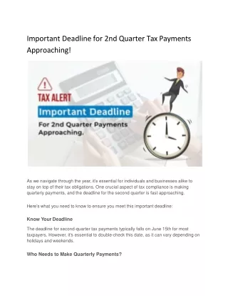 Important Deadline for 2nd Quarter Tax Payments Approaching