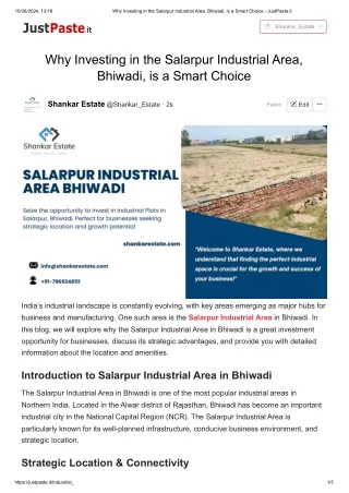Why Investing in the Salarpur Industrial Area, Bhiwadi, is a Smart Choice