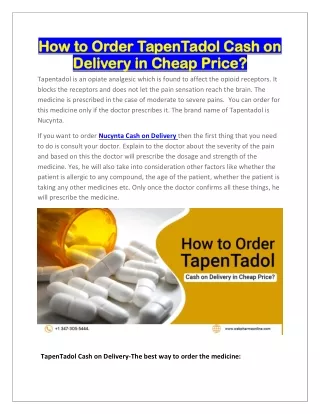 How to Order TapenTadol Cash on Delivery in Cheap Price