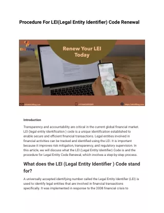 Procedure to Renewal LEI(legal Entity Identifier) Code
