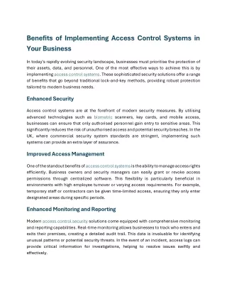 Benefits of Implementing Access Control Systems in Your Business