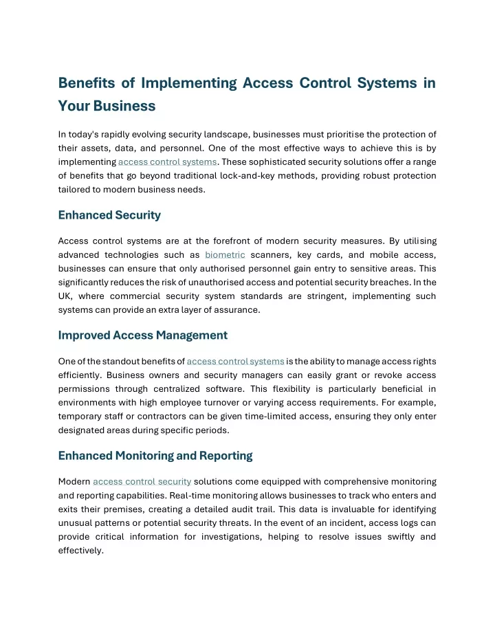 benefits of implementing access control systems