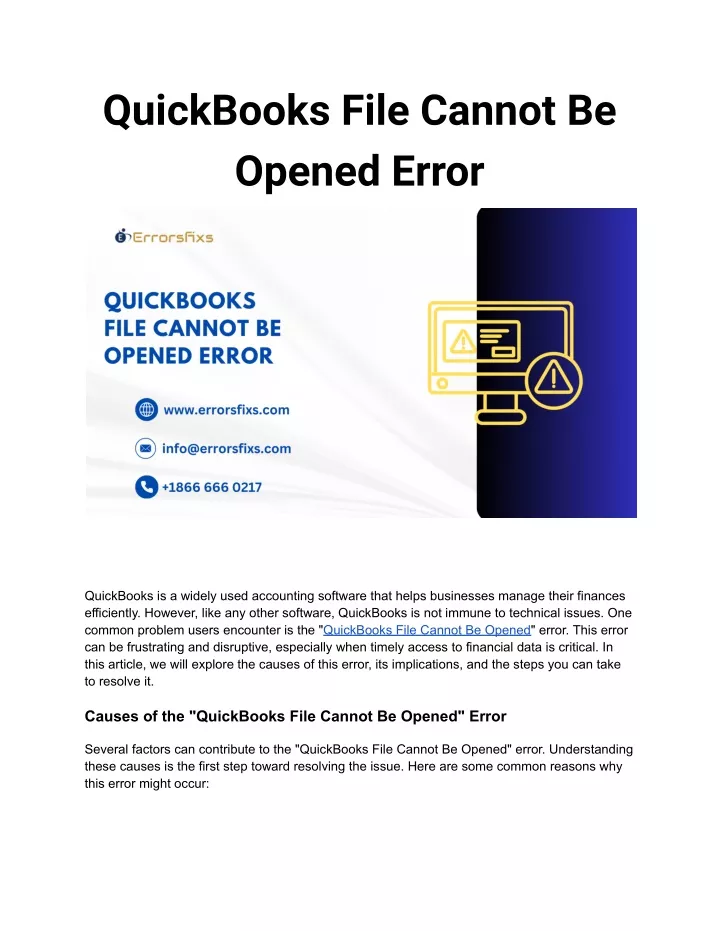 quickbooks file cannot be opened error