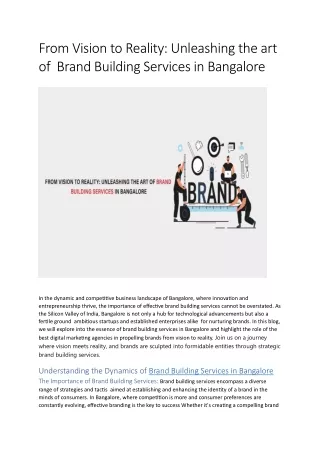 From Vision to Reality Unleashing the art of  Brand Building Services in Bangalore