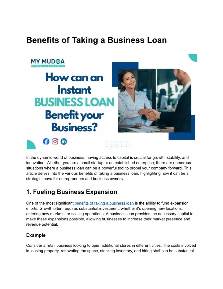 benefits of taking a business loan