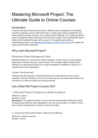 mastering microsoft project the ultimate guide