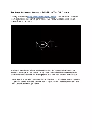 Top Next.js Development Company in Delhi: Elevate Your Web Presence