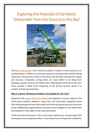 Exploring the Potential of the Merlo Telehandler from the Ground to the Sky