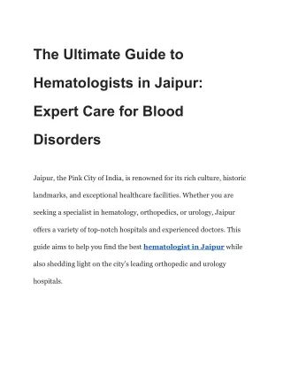 The Ultimate Guide to Hematologists in Jaipur_ Expert Care for Blood Disorders