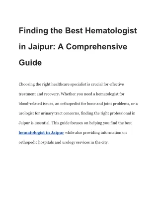 Finding the Best Hematologist in Jaipur_ A Comprehensive Guide