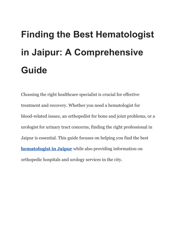 finding the best hematologist