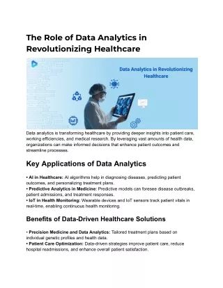 Role Of Data Analytics In Revolutionizing Healthcare Healthcare