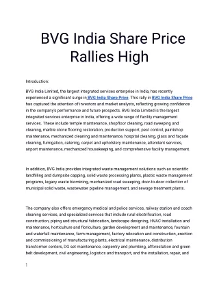 Get the Best BVG India Share Price only at Planify