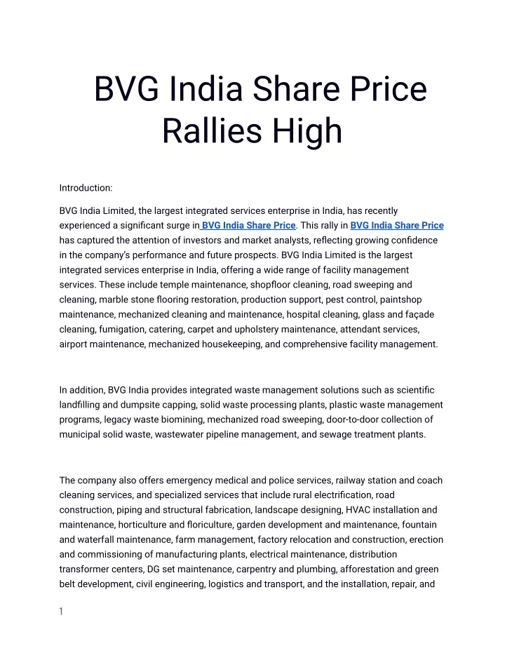 bvg india share price rallies high