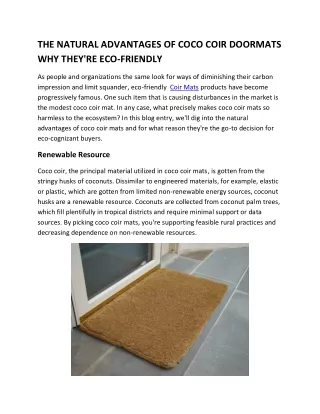 THE NATURAL ADVANTAGES OF COCO COIR DOORMATS WHY THEY