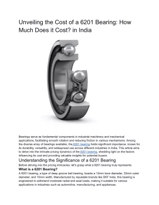 Unveiling the Cost of a 6201 Bearing_ How Much Does it Cost_ in India