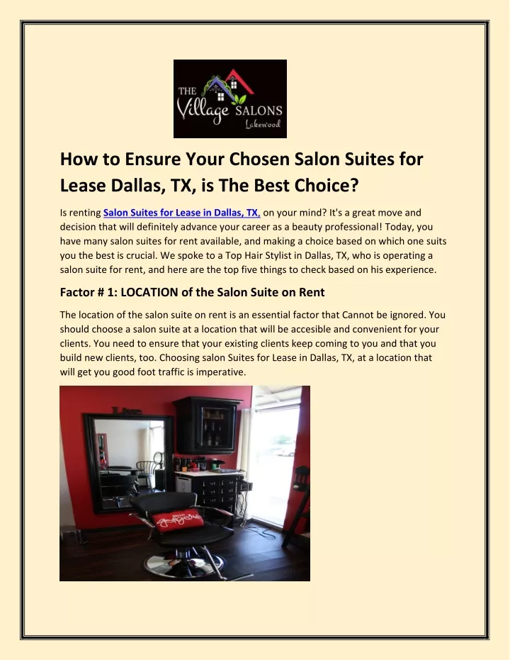 how to ensure your chosen salon suites for lease