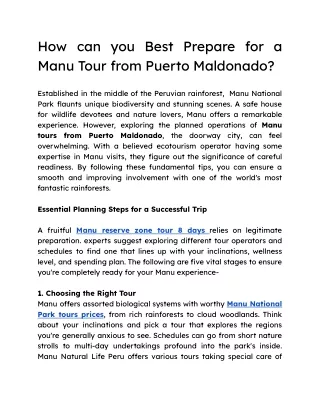 How can you Best Prepare for a Manu Tour from Puerto Maldonado_