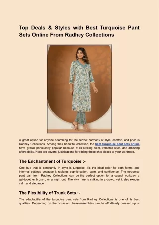 Top Deals & Styles with Best Turquoise Pant Sets Online From Radhey Collections