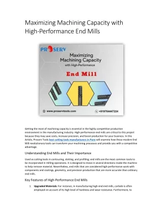 Maximizing Machining Capacity with High-Performance End Mills