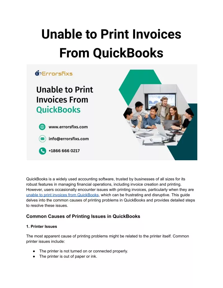 unable to print invoices from quickbooks