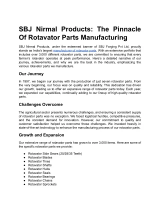 SBJ Nirmal Products: The Pinnacle Of Rotavator Parts Manufacturing