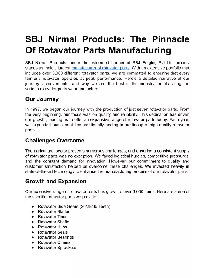 sbj nirmal products the pinnacle of rotavator