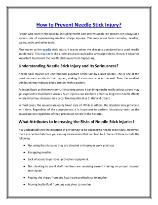 How to Prevent Needle Stick Injury