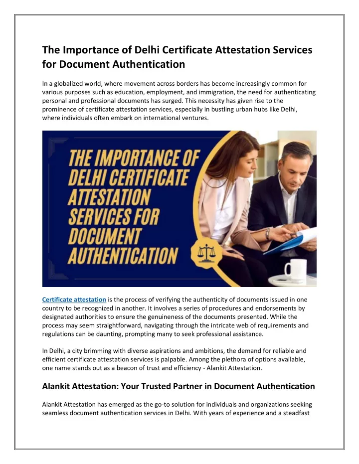 the importance of delhi certificate attestation