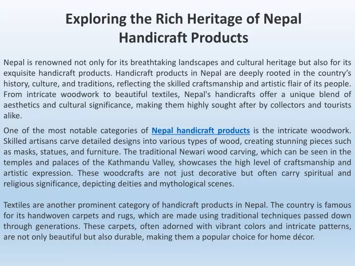 exploring the rich heritage of nepal handicraft