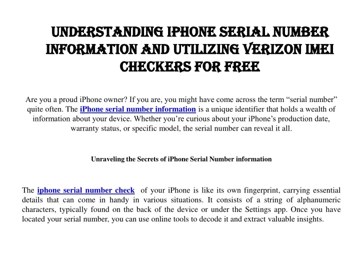 understanding iphone serial number information and utilizing verizon imei checkers for free