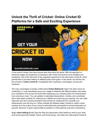 Understanding Online Cricket IDs_ A Comprehensive Guide