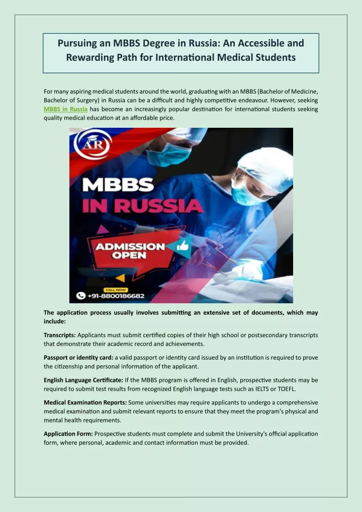 pursuing an mbbs degree in russia an accessible