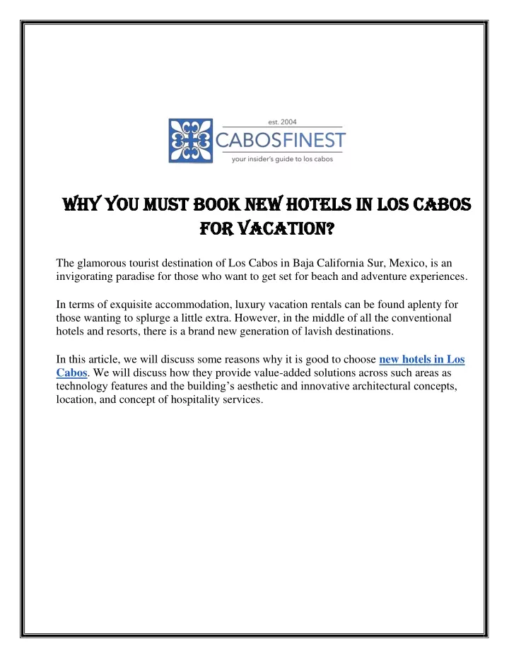 why you must book new hotels in los cabos