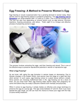 Egg Freezing A Method to Preserve Women’s Egg