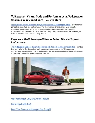 Volkswagen Virtus_ Style and Performance at Volkswagen Showroom in Chandigarh - Lally Motors