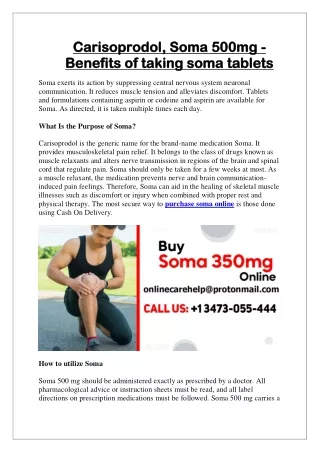 Carisoprodol, Soma 500mg - Benefits of taking soma tablets