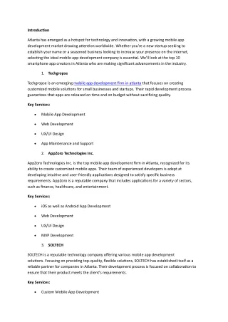 Top 10 Emerging Mobile App Development Company in Atlanta